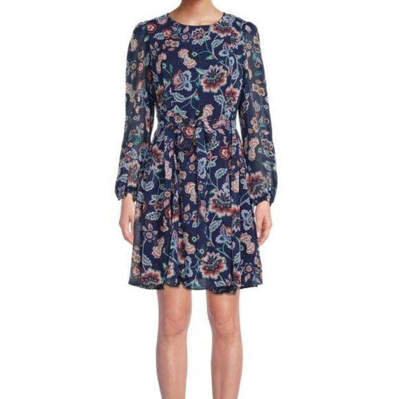 NEW Julia Jordan Long Sleeve Floral Fit And Flare Dress Size 2 - Picture 1 of 5